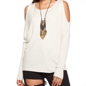 Chaser Cold Shoulder Waffle Knit Metallic Gold Top